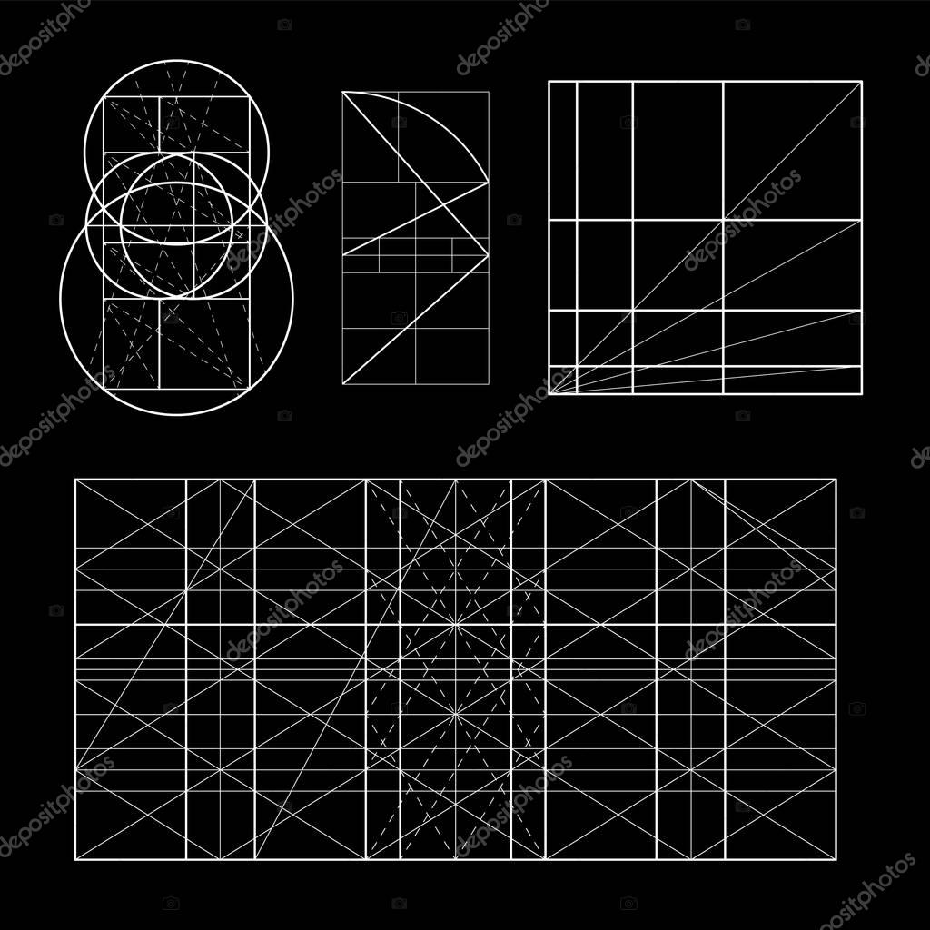 Modulor le Corbusier. Cover template. armonious measure to the human scale universally applicable to architecture and mechanics. Scalable vector illustration.