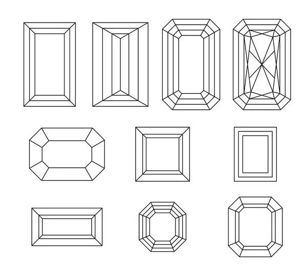 Diamant. Vektorové Sada drahokamů nakreslit čáru. Krystalických forem. Geometrické tvary z drahých kamenů. Šperky obrysu. Geometrie postavy. Prvky návrhu Diamond — Stockový vektor