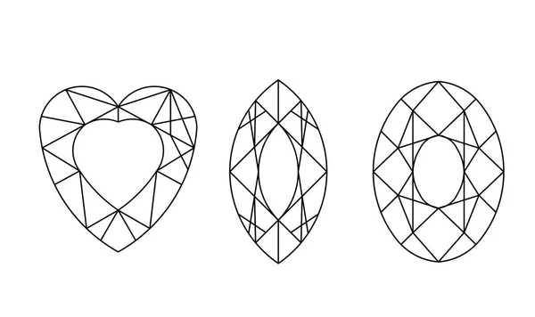 Diamant. Vektorové Sada drahokamů nakreslit čáru. Krystalických forem. Geometrické tvary z drahých kamenů. Šperky obrysu. Geometrie postavy. Prvky návrhu Diamond — Stockový vektor