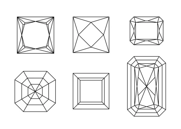 Diamante. Conjunto vetorial de gemas linha de desenho. Formas de cristal. Formas geométricas de pedras preciosas. Jóias contorno contorno. Figuras de geometria. Elementos de design diamante —  Vetores de Stock