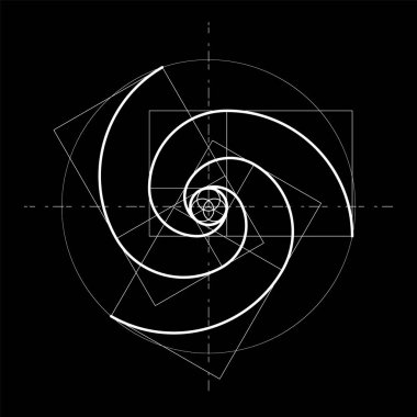 Minimalist tarz tasarımı. Altın oran. Geometrik şekiller. Altın oranda daireler. Fütürist tasarım. Logo. Vektör simgesi. Soyut vektör arkaplanı