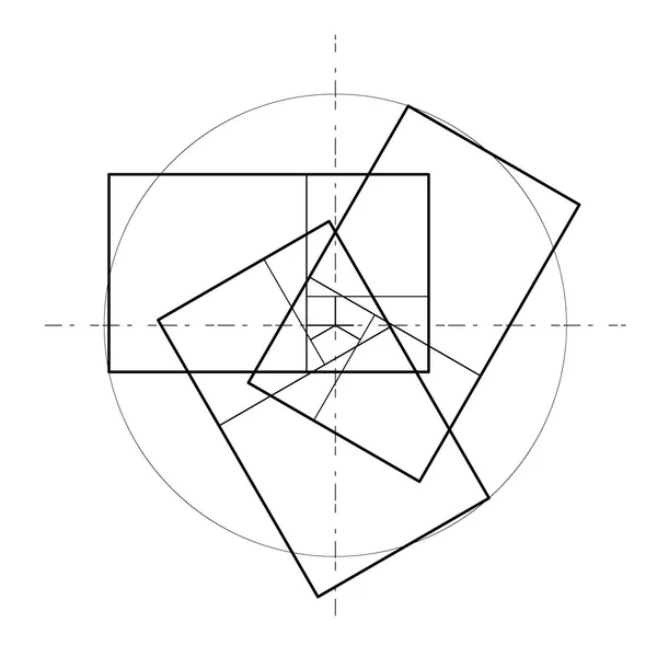 Design minimalista. Rapporto d'oro. Forme geometriche. Cerchi in proporzione dorata. Design futuristico. Logo. Icona vettoriale. Sfondo astratto del vettore — Vettoriale Stock