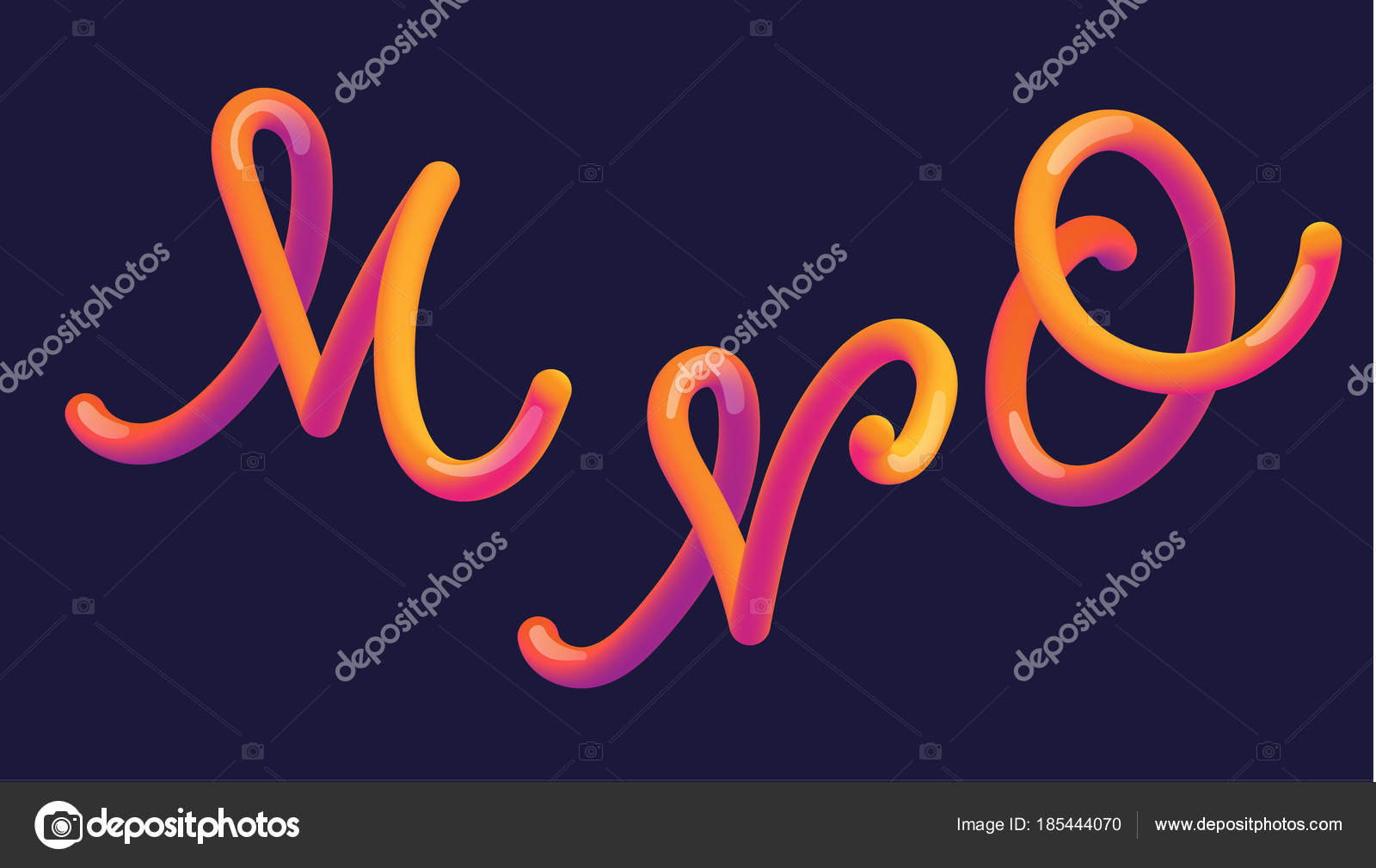 3d Gradient Lettering Font Set With Letter M N O Vibrant