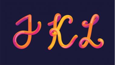 3D degrade yazı. Harf - i, k, l. canlı degrade şekli ayarla yazı tipi. Sıvı renk yolu. Tipografi vektör çizim. Pırıltı ile kabarcık font. Fütüristik stil 10 Eps vektör