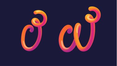 3D degrade yazı. Mektup - v, canlı degrade şekil w. ayarla yazı tipi. Sıvı renk yolu. Tipografi vektör çizim. Pırıltı ile kabarcık font. Fütüristik stil 10 Eps vektör