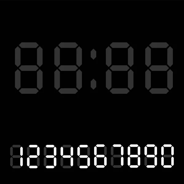 Reloj digital. Calculadora de números digitales. Letras de despertador. Conjunto de números para un reloj digital y otros dispositivos electrónicos. Vector 10 EPS — Vector de stock