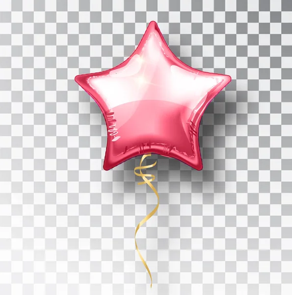 透明背景上的星形粉红色气球。方氦气球事件设计装饰。气球隔绝了空气。气球打印样机。放养圣诞装饰品。矢量隔离对象 — 图库矢量图片