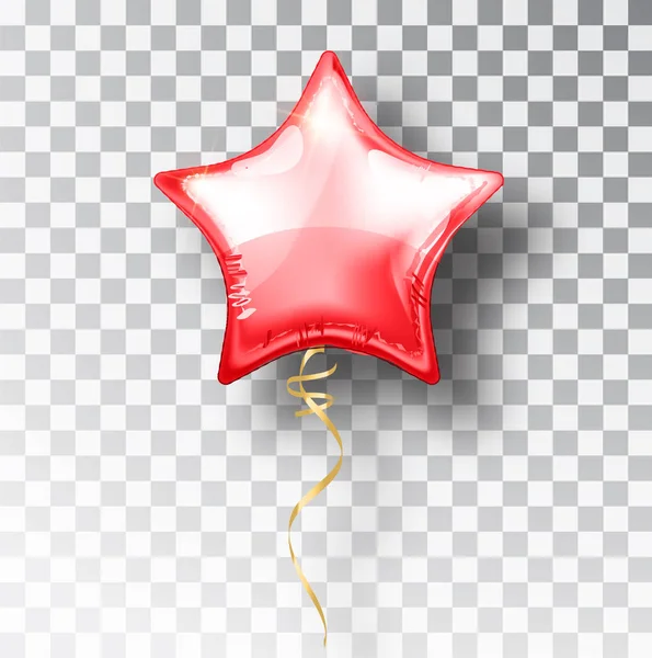 Ster rode ballon op transparante achtergrond. Partij helium ballonnen gebeurtenis design decoratie. Ballonnen geïsoleerde lucht. Mockup voor ballon afdrukken. Kous kerstversiering. Geïsoleerde vectorobject — Stockvector