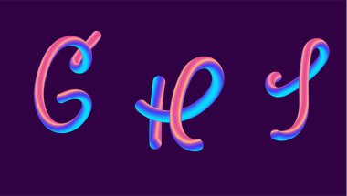 Degrade yazı holografik 3D. Mektup - g, h, j. canlı degrade şekli ayarla yazı tipi. Sıvı renk yolu. Tipografi vektör çizim. Pırıltı ile kabarcık font. Fütüristik stil 10 Eps vektör