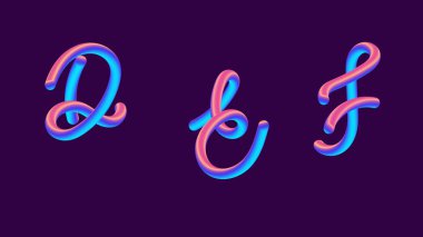 Degrade yazı holografik 3D. Mektup - d, e, f ayarla yazı tipi. Canlı degrade şekli. Sıvı renk yolu. Tipografi vektör çizim. Pırıltı ile kabarcık font. Fütüristik stil 10 Eps vektör