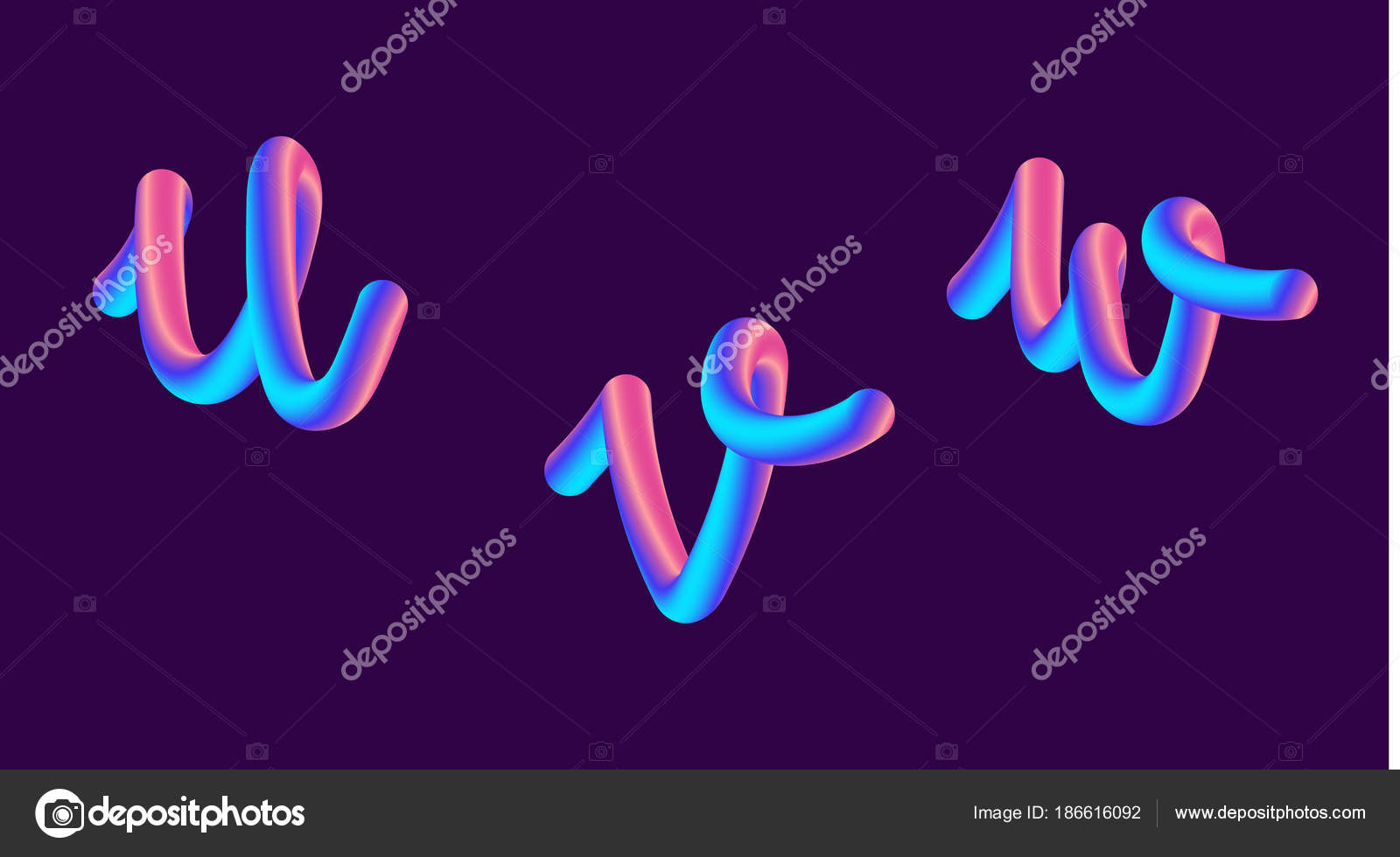 Iscrizione Gradiente 3d Olografico Set Di Caratteri Con