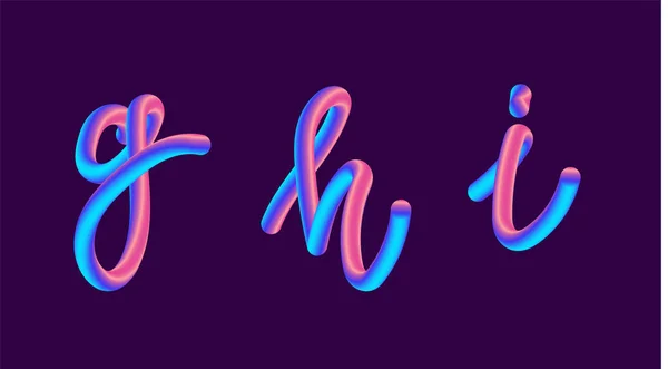 3D kleurovergang belettering holografische. Lettertype instellen met letter - g, h, j. levendige verlopende vorm. Vloeibare kleur pad. Typografie vectorillustratie. Bubble lettertype met glinstering. Futuristische stijl vector 10 Eps — Stockvector