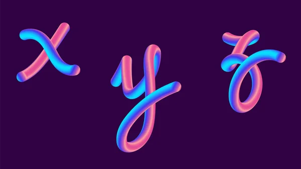 3d gradiente letras holográficas. Juego de fuentes con letra x, y, z. Forma de gradiente vibrante. Vía de color líquido. Ilustración vectorial tipográfica. Fuente Bubble con brillo. Estilo futurista vector 10 EPS — Vector de stock