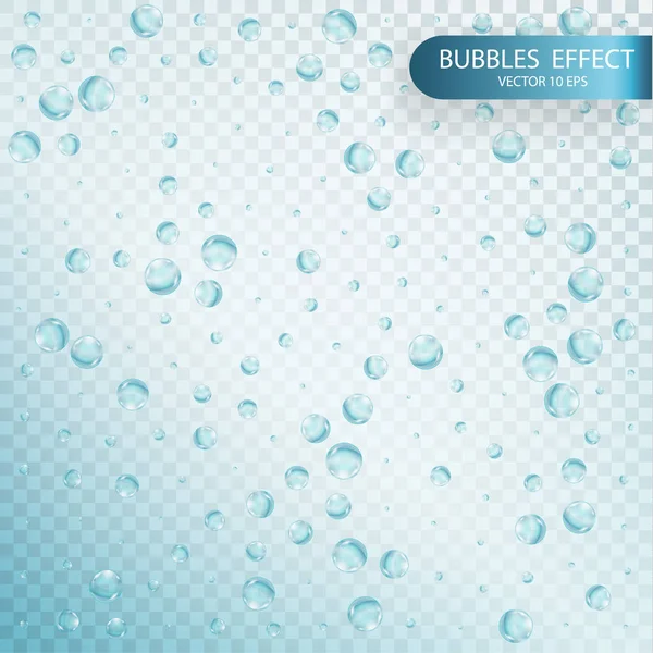 Vatten bubblor isolerad på en transparent rutig bakgrund. — Stock vektor