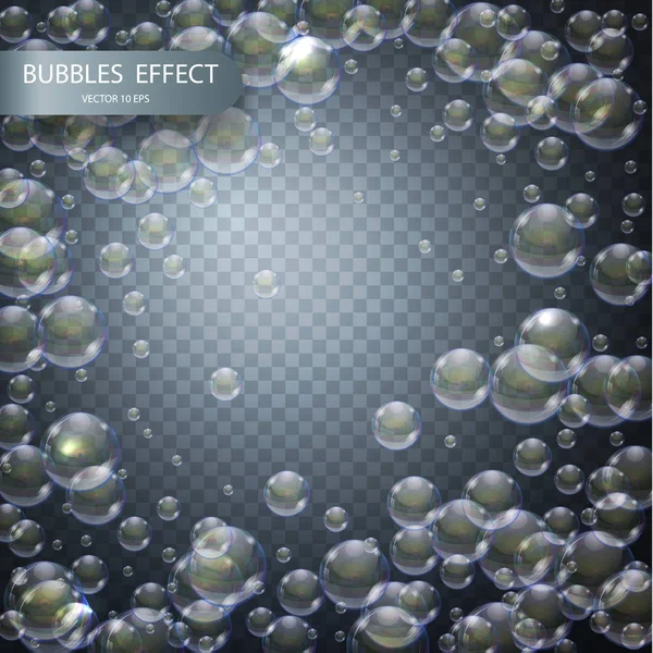 Vatten bubblor isolerad på en transparent rutig bakgrund. Vector realistisk effektmall. Skimrande såpbubblor — Stock vektor