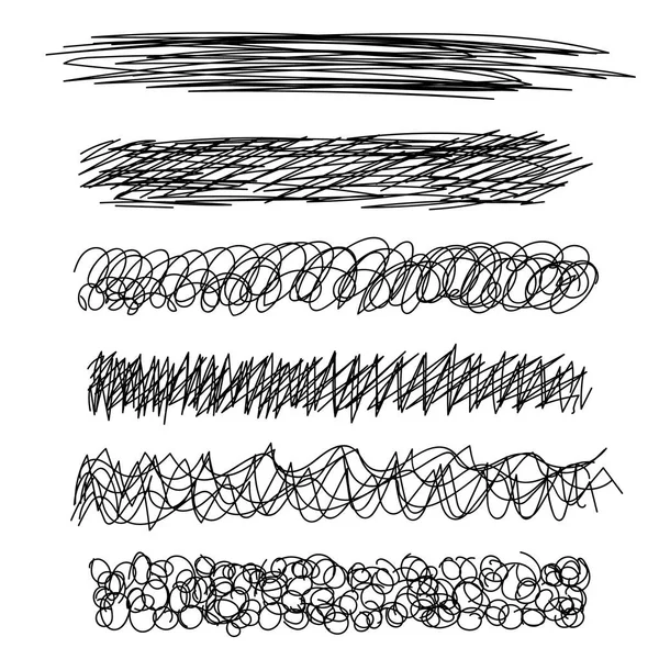 Conjunto de luz vetorial de linhas de rabiscos desenhadas à mão. .. Conjunto de símbolos de rabiscos desenhados à mão isolados em branco. Esboços de estilo Doodle. Emblemas sombreados e eclodidos e formas de bolhas. Vetor . — Vetor de Stock