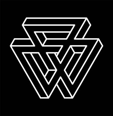 İmkansız şekiller. Optik yanılsama. Vektör çizim üzerinde beyaz izole. Kutsal geometri. Beyaz bir arka plan üzerinde siyah çizgiler