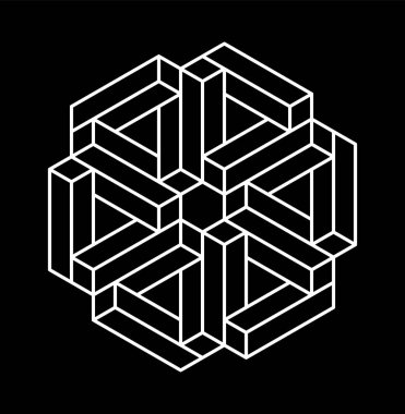 İmkansız şekiller. Optik yanılsama. Vektör çizim üzerinde beyaz izole. Kutsal geometri. Beyaz bir arka plan üzerinde siyah çizgiler