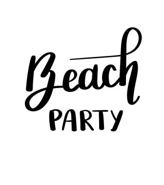 Plaj partisi. Yaz teklif. Tatil tebrik kartları için el yazısı. Elle çizilmiş şekil. Yazı el yazısı. El yazı çekilmiş. Yaz kartı tasarım öğeleri. 10 eps vektör.