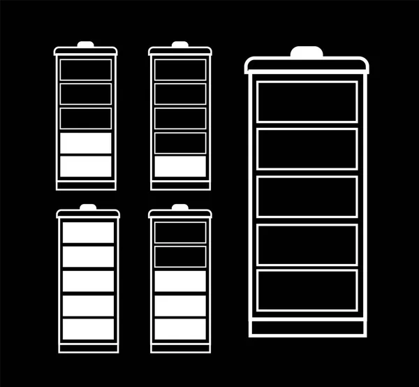 Batterieanzeigesymbol isoliert auf transparentem Hintergrund gesetzt. Schwarz-weiße einzeilige Zeichnung. Batterie-Symbol Satz von Batterieladestandsanzeigen. Vektorsymbol. — Stockvektor