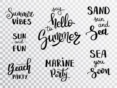 Vektör yaz Merhaba yazı. Saydam bir arka plan üzerinde yaz hat. El yazısı yazıt web, baskı, sanat, tekstil, kartları kullanılabilir. Modern fırça hat