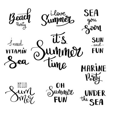 Elle çizilmiş fırça letterings. Yaz tipografi. El yazısı yazıt vektör