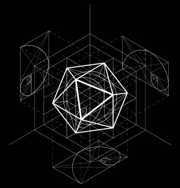 Kutsal geometri. Vektör banner tasarımınız geometrik soyutlama siyah bir arka plan için. Altın bölüm. 10 eps vektör.