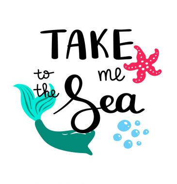 Beni denize götür. Yaz teklif. Tatil tebrik kartları için el yazısı. Elle çizilmiş şekil. Yazı el yazısı. El yazı çekilmiş. Yaz kartı tasarım öğeleri. 10 eps vektör.