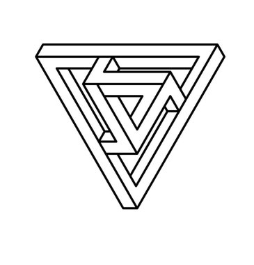 İmkansız şekiller. Optik yanılsama. Vektör çizim üzerinde beyaz izole. Kutsal geometri. Beyaz bir arka plan üzerinde siyah çizgiler.