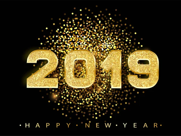 2019 boldog új évet. Arany számok tervezése üdvözlőkártya. Shining Gold minta. Boldog új évet Banner 2019 számok a világos háttér. Vektoros illusztráció. — Stock Vector