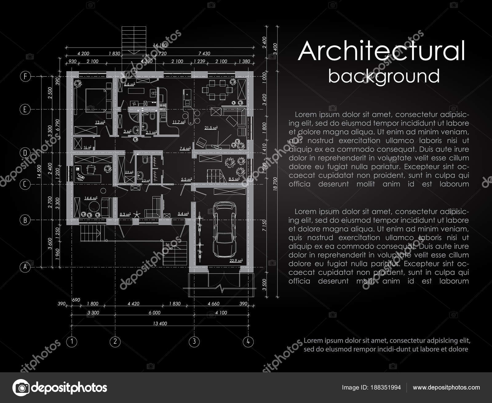 Download Architectural vector background. White drawing on a black ...