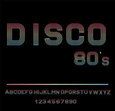 Disko alfabe. 80 s Retro yazı tipi. Vektör disko alfabesi.