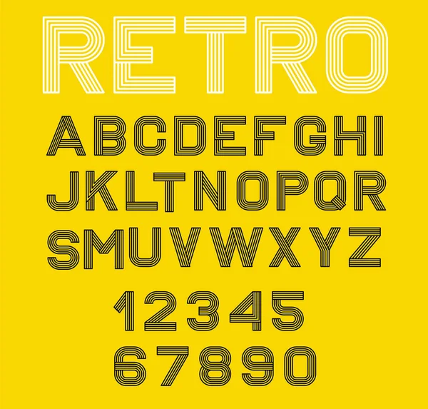 ベクトルの線形フォントです。アルファベットの黒、黄色と白のライン。モノラル ライン スタイルのシンプルでミニマルなアルファベット — ストックベクタ