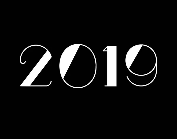 2019 glückliches neues Jahr Text-Design-Vektor-Illustration. Banner mit Zahlen für 2019 auf schwarzem Hintergrund. Zahlen minimalistischen Stil. Gestaltung der Grußkarte — Stockvektor