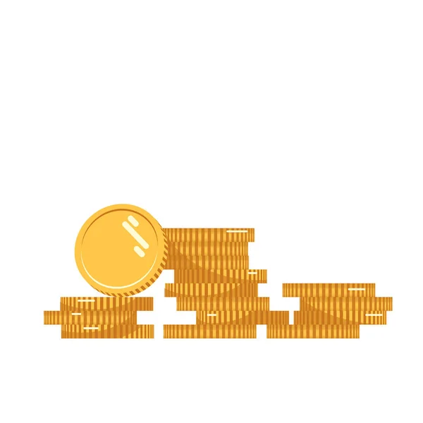 Coins Stack Vektor Illustration, Coins Icon flach, Coins Haufen, Coins Money, eine Goldmünze steht auf gestapelten Goldmünzen modernes Design isoliert auf weißem Hintergrund. Digitalwährung. — Stockvektor