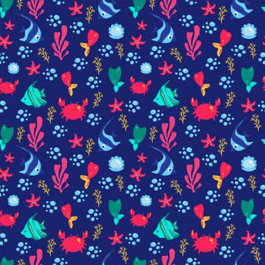 Yaz denizaltı seamless modeli. Sorunsuz arka plan. Vektör çizim 10 Eps.