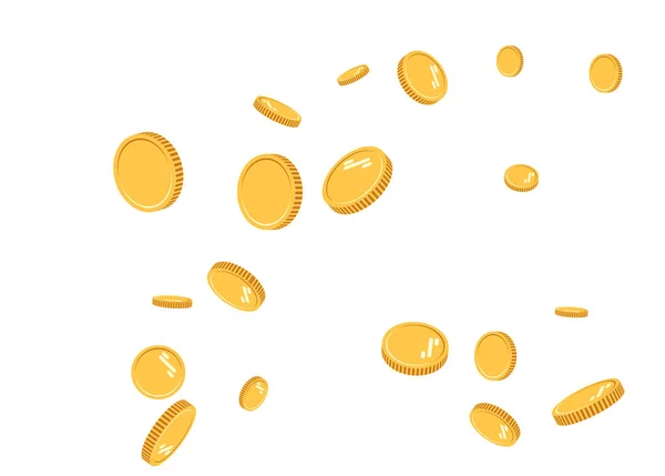 Gouden munten explosie flat vector. Gouden munten patroon met het effect zwevend in de lucht in een cartoon-stijl voor ontwerpers. Succesvolle financiële planning, winstgevende kleine bedrijven. Digitale valuta — Stockvector