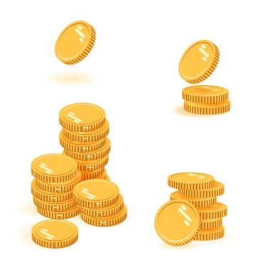 Sikke yığını koymak vektör çizim, simge düz Finans yığın, Doları para kazık. Beyaz arka plan üzerinde - düz stil izole yığılmış, altın parçası üzerinde duran altın para