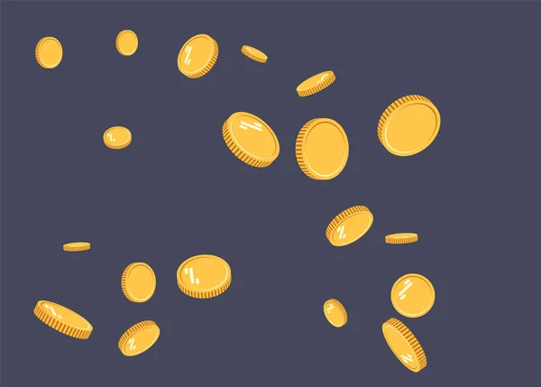 Gouden munten explosie flat vector. Gouden munten patroon met het effect zwevend in de lucht in een cartoon-stijl voor ontwerpers. Succesvolle financiële planning, winstgevende kleine bedrijven. Digitale valuta — Stockvector