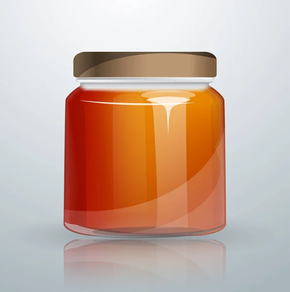 Glasburk med honung isolerad på en grå bakgrund. — Stock vektor
