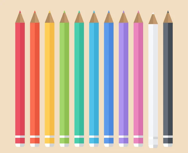 Set of colored pencils. Vector illustrations. School. Flat set of pencils — Stock Vector