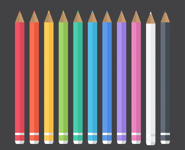 Ensemble de crayons de couleur. Illustrations vectorielles. L'école. Ensemble plat de crayons — Image vectorielle