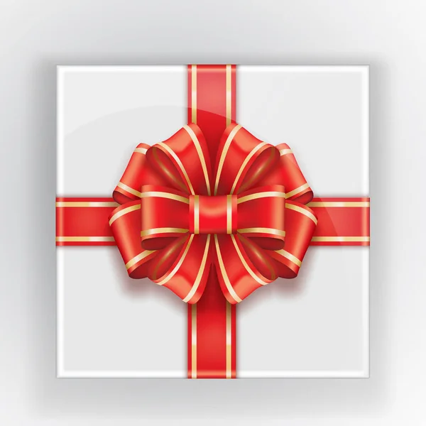 Coffret cadeau avec un arc rouge avec trait d'or. Vue du dessus d'un cadeau. Objet vectoriel isolé. Contexte de la carte de vœux. Bannière festive. 10 EPS — Image vectorielle