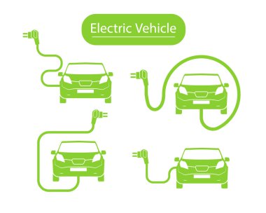 Elektrik şarj istasyonu sembolü. Elektrikli Araba şarj simgesi izole. Elektrikli araç şarj istasyonu yol işareti şablonu ile simgeleri ayarlayın. Vektör çizim.