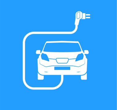Car charging station symbol. Road sign template of electric vehicle. Renewable eco technologies. Vector illustration of minimalistic flat design. clipart