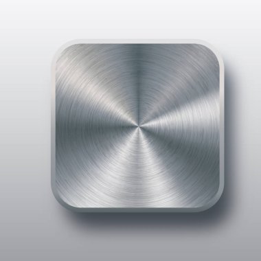 Krom doku, gerçekçi gölge ve açık renkli web kullanıcı arabirimleri, afiş, kullanıcı arabirimi, uygulamaların ve apps için metal boş düğme şablonu. Soyut metal geometrik şekil, dikdörtgen rozet