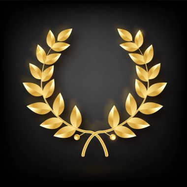 Ödülü laurel. Zafer ve başarı sembolü. Tasarım öğesi madalya, ödül, silah veya yıldönümü logo dekorasyon için. Altın defne çelengi. Gerçekçi vektör nesnesi izole