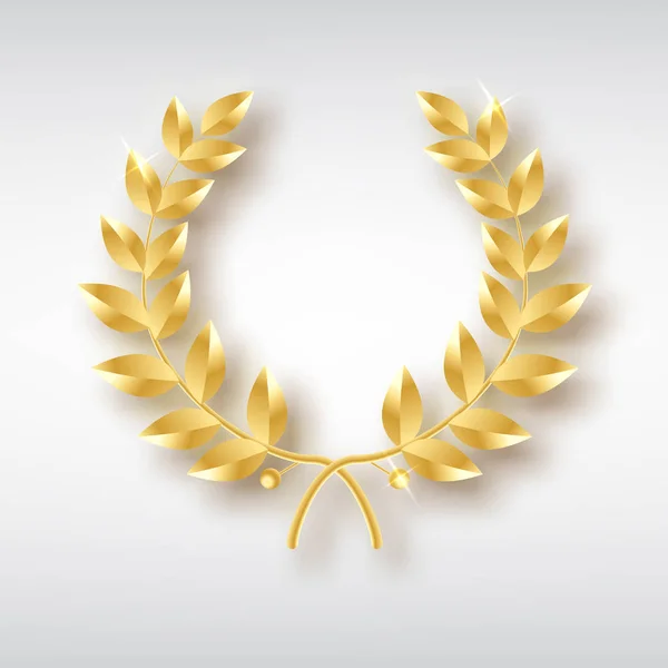 ・ ローレル賞を受賞。勝利と成果のシンボルです。メダル、賞、紋章付き外衣または周年記念ロゴの装飾デザイン要素。ゴールドの月桂樹のリース。分離された現実的なベクトル オブジェクト — ストックベクタ