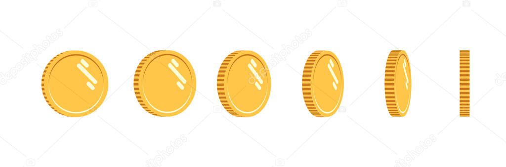 Coins set of vector sprites for rotation animation. Isolated gold coin. For mobile, desktop and web applications and games. Digital currency.