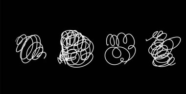 Elle çizilmiş karalama hattı şekil vektör kümesi. . Elle çizilmiş karalama semboller üzerinde beyaz izole kümesi. Doodle stil skeçler. Gölgeli ve taranmış rozetleri ve kabarcık şekiller. Vektör.